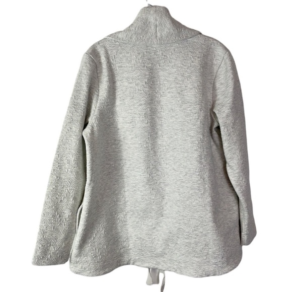 Soft Surroundings Jacket Women's Size M Cream & Gray Embossed Ribbon Tie Front - Picture 3 of 14
